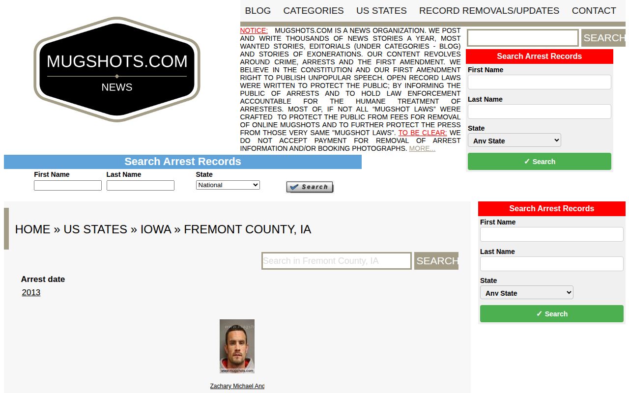Unofficial historical Fremont County mugshot index with sparse coverage