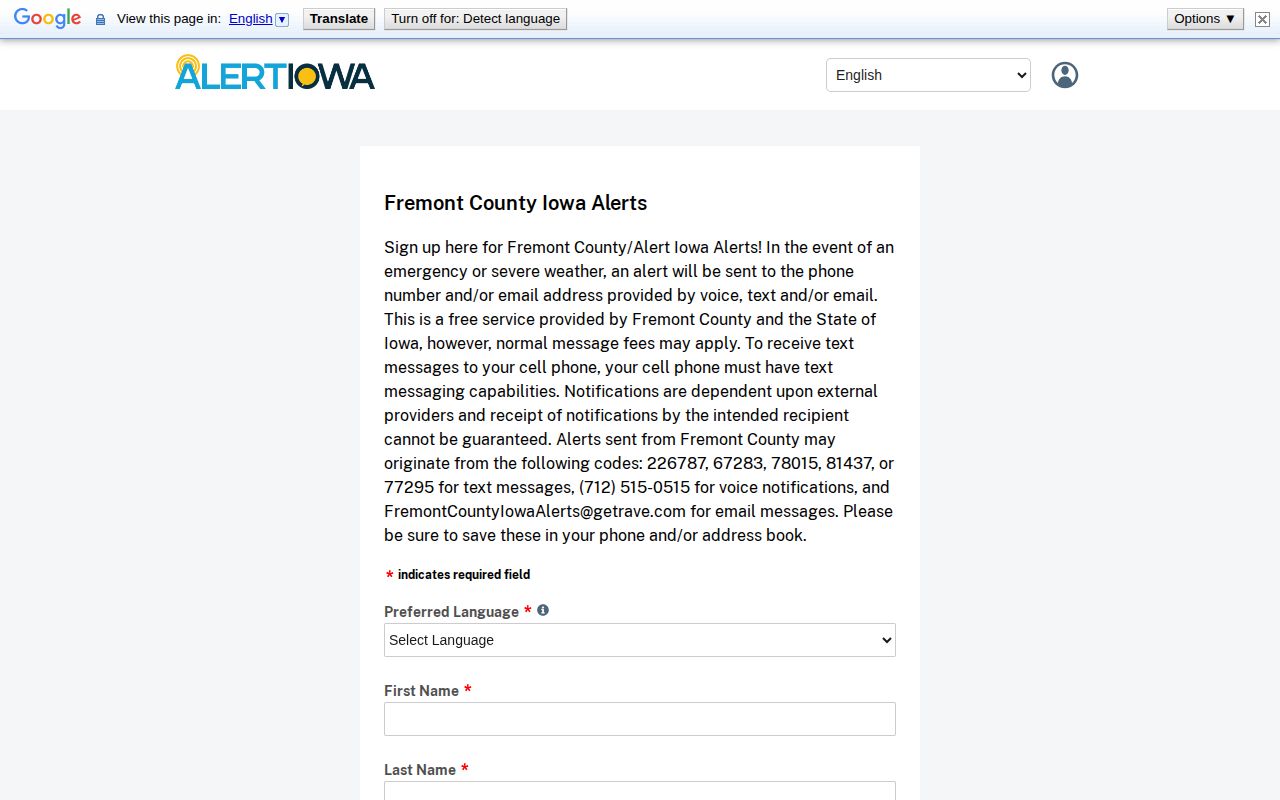 Fremont County Alert Iowa interface distinct from warrant records